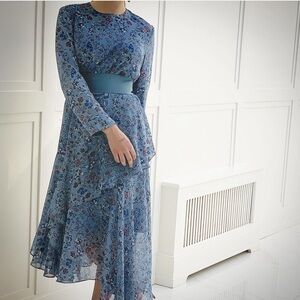 BYRD By Tzippy Women's Medium Dress Blue Floral Modest